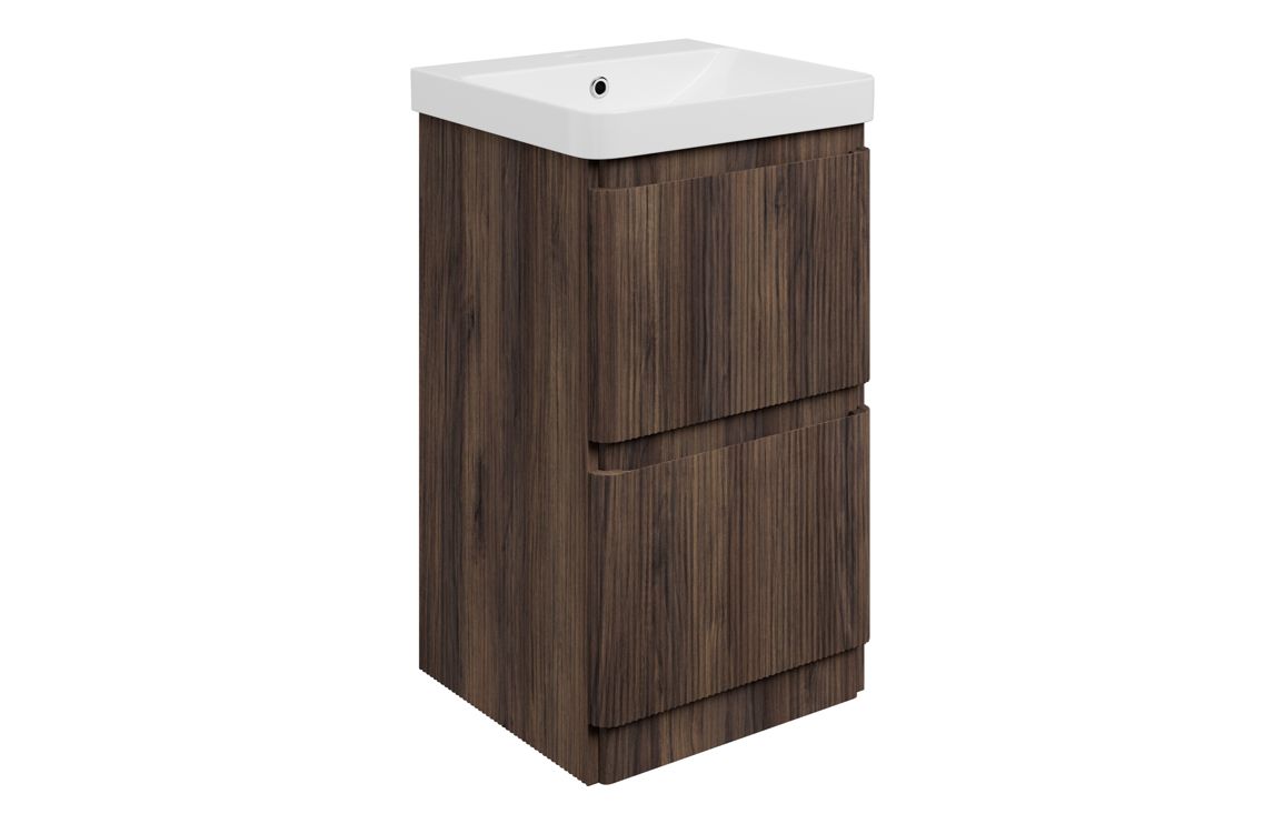 Gosmore 500mm Floor Standing 2 Drawer Basin Unit & 1TH Basin - Textured Walnut