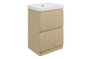 Gosmore 605mm Floor Standing 2 Drawer Basin Unit & 1TH Basin - Textured Oak