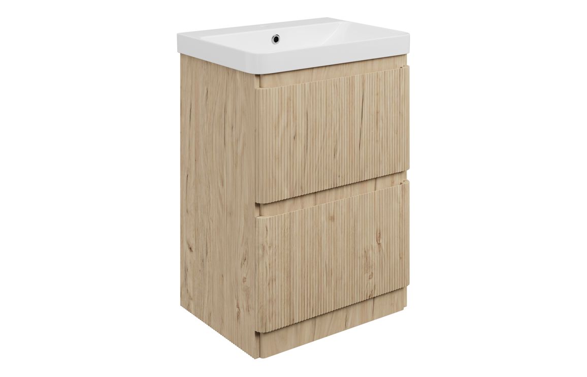 Gosmore 605mm Floor Standing 2 Drawer Basin Unit & 1TH Basin - Textured Oak