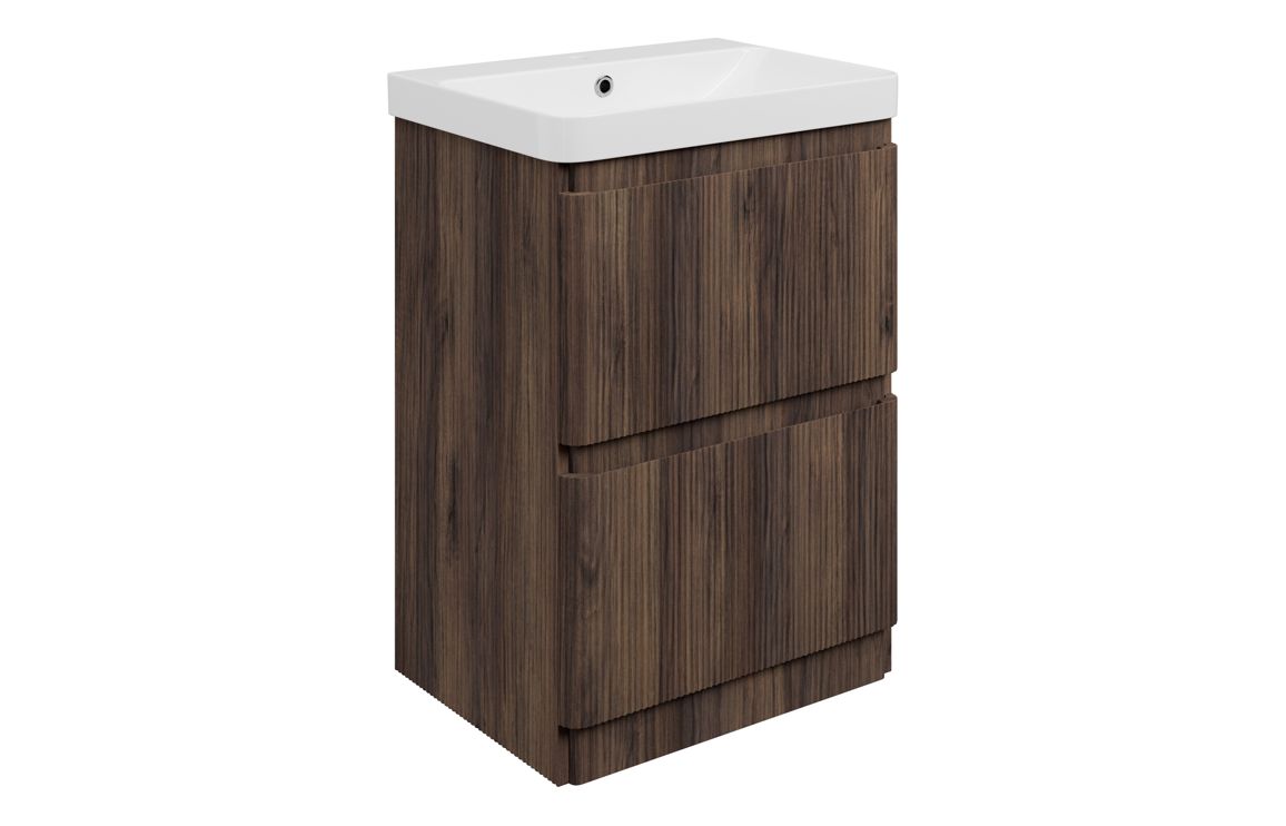 Gosmore 605mm Floor Standing 2 Drawer Basin Unit & 1TH Basin - Textured Walnut