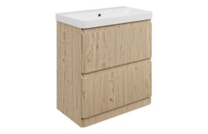 Gosmore 805mm Floor Standing 2 Drawer Basin Unit & 1TH Basin - Textured Oak