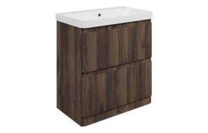 Gosmore 805mm Floor Standing 2 Drawer Basin Unit & 1TH Basin - Textured Walnut