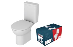 Canterbury Rimless Comfort Height Close Coupled Open Back WC & Wrapover Soft Close Seat