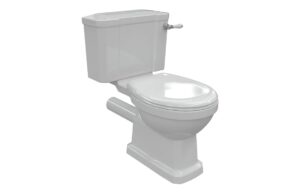 London Close Coupled WC & Satin White Wood Effect Seat w/Chrome Finishes