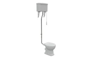 London High Level WC & Satin White Wood Effect Seat w/Chrome Finishes