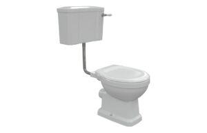 London Low Level WC & Satin White Wood Effect Seat w/Chrome Finishes