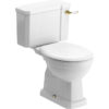 London Close Coupled WC & Satin White Wood Effect Seat w/Br.Brass Finishes
