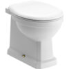 London Back To Wall WC & Satin White Wood Effect Seat w/Br.Brass Finishes
