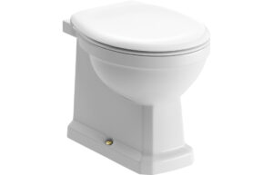 London Back To Wall WC & Satin White Wood Effect Seat w/Br.Brass Finishes