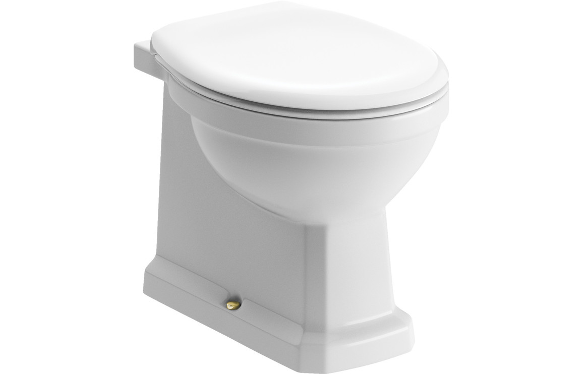 London Back To Wall WC & Satin White Wood Effect Seat w/Br.Brass Finishes