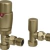 Round Thermostatic Brushed Brass Radiator Valves - Angled