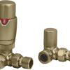 Round Thermostatic Brushed Brass Radiator Valves - Corner
