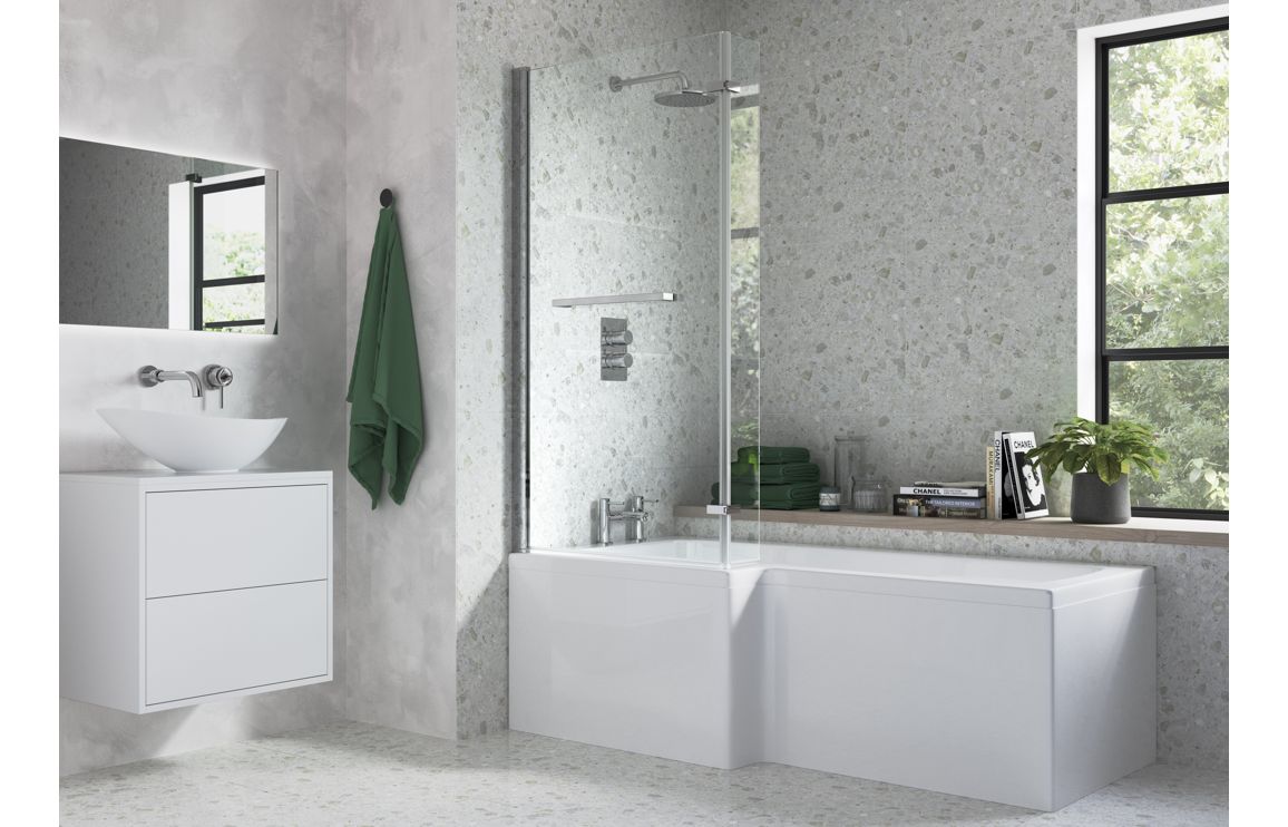 815x1500mm L Shape Bath Screen (6mm) - Chrome
