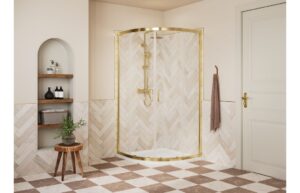 Aqua Silver 900mm 2 Door Quadrant - Brushed Brass