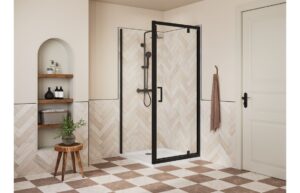 Aqua Silver 700mm Pivot Door - Matt Black