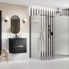 Aqua Platinum 800mm Fluted Wetroom Panel & Side Panel Arm - Matt Black