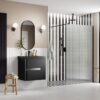 Aqua Platinum 1200mm Fluted Wetroom Panel & Support Arm - Matt Black