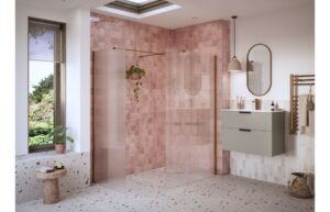 Aqua Platinum 900mm Fluted Wetroom Panel & Side Panel Arm - Brushed Bronze