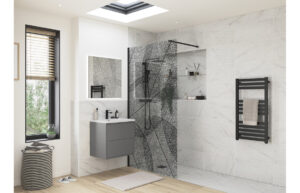 Aqua Platinum 1200mm Leaf Design Wetroom Panel - Matt Black