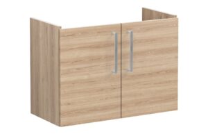 VitrA Root Flat 80cm 2 Door Wall Hung Slim Washbasin Unit - Natural Oak