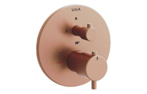 VitrA Aquaheat Square Integrated Thermostatic 1-Way Shower Mixer Valve - Brushed Bronze